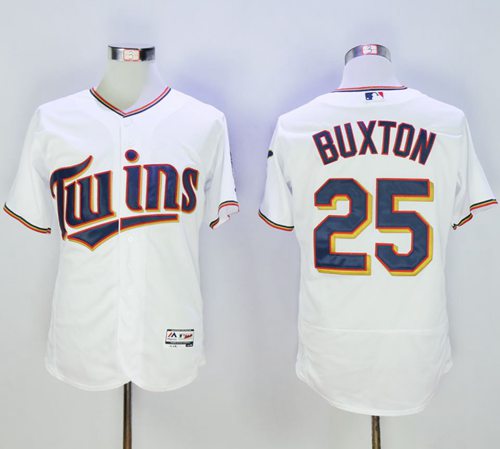 Twins #25 Byron Buxton White Flexbase Authentic Collection Stitched MLB Jersey - Click Image to Close